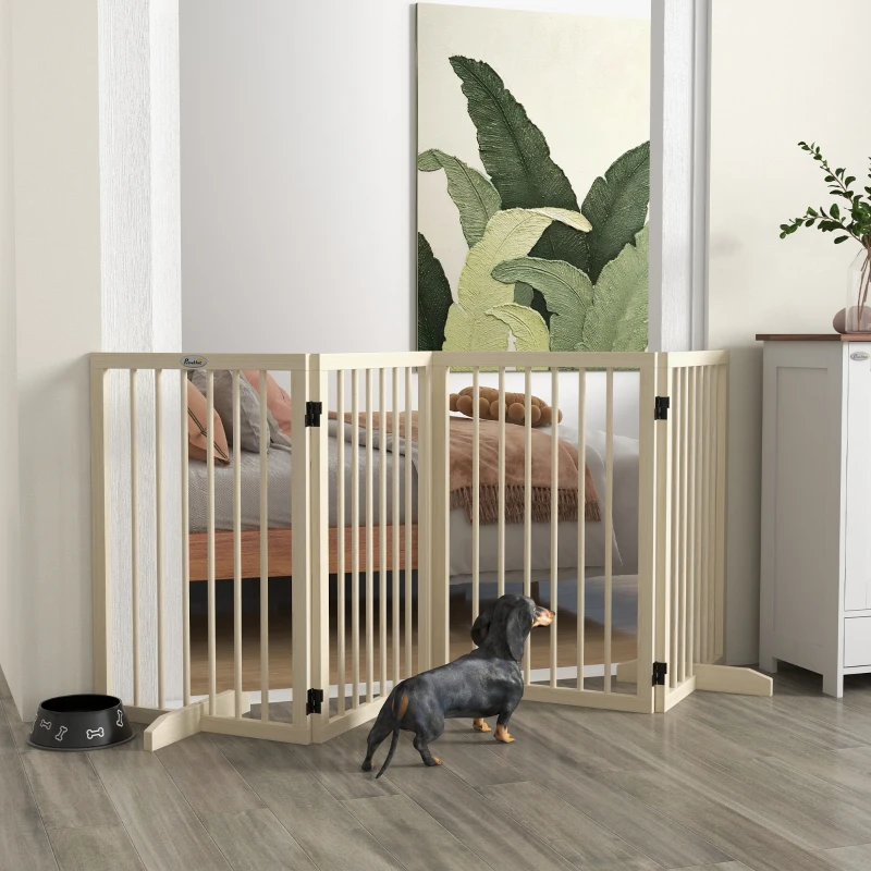 PawHut Barreira de segurança modular dobrável para animais de estimação com pé de apoio, madeira maciça, 206 x 35,5 x 76 cm