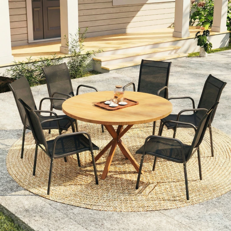 Outsunny Lot de 6 Chaises de Jardin Extérieures, Chaise de Salle à Manger Empilables avec Accoudoirs, 51x69x87cm, Noir