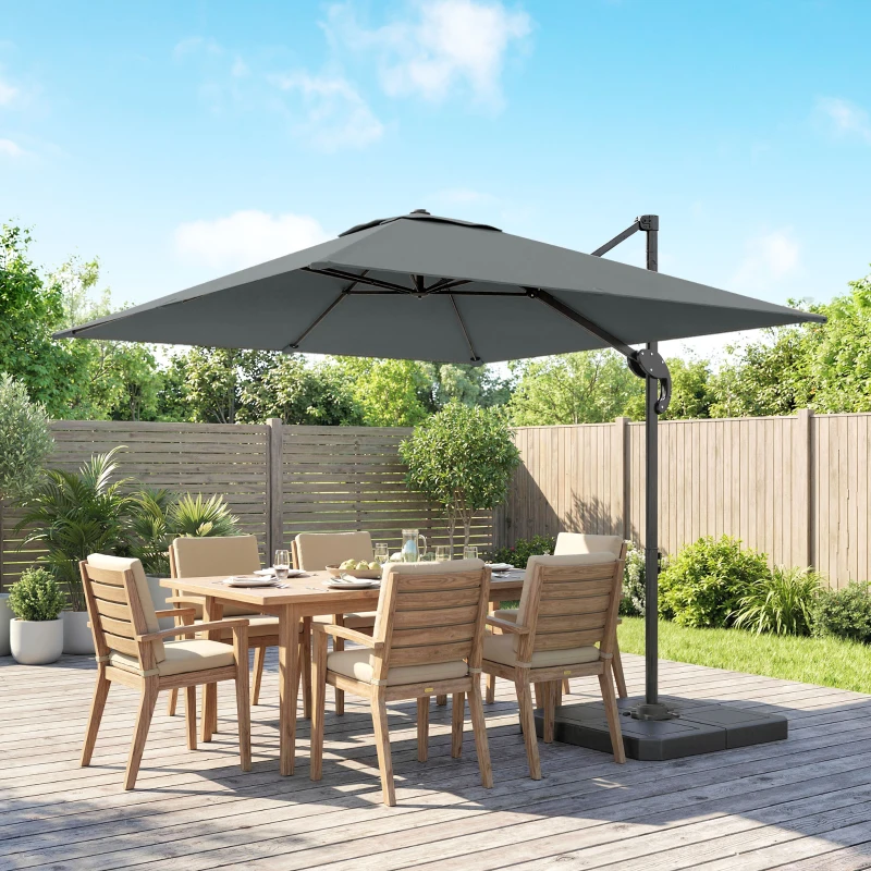Outsunny Alu Ampelschirm  Ø244cm Sonnenschirm mit Kurbel Ständer Wasserabweisend 360° drehbar Dunkelgrau