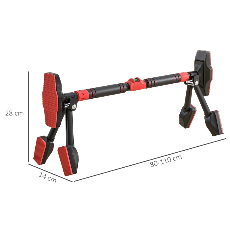 SPORTNOW Barra de tração ajustável de 80 a 110 cm, barra de porta com nível integrado, estrutura triangular, até 225 kg, preto