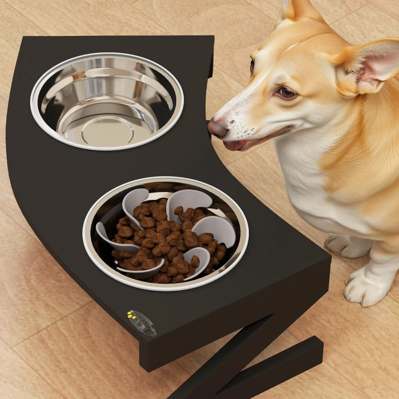 PawHut Comedouro para cão elevado com suporte com 2 tigelas em aço inoxidável de 1L 52,5 x 30 x 16,5 cm preto