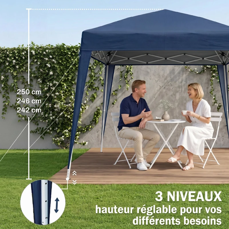 Outsunny Tonnelle de Jardin 3x3m Pop up Tente Pliable Acier Polyester imperméabilisé Anti UV avec Sac de Transport Bleu