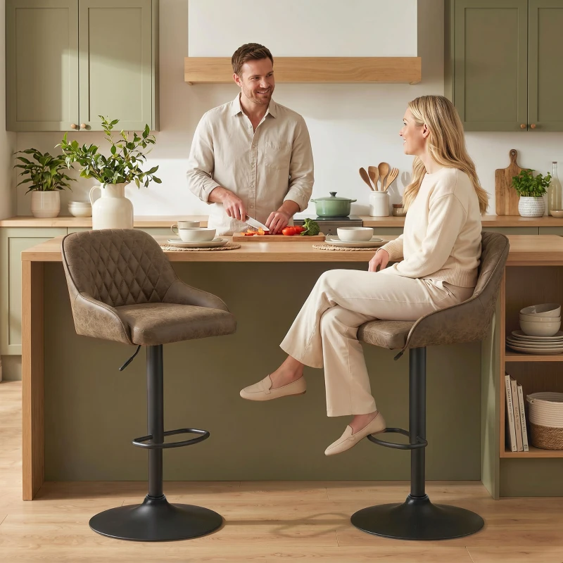 HOMCOM 2er-Set Barhocker, hohe Küchenhocker mit drehbarem Sitz und höhenverstellbar, Dunkelbraun