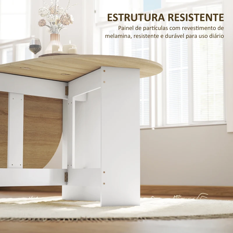 HOMCOM Mesa de Cozinha Dobrável Mesa de Jantar Dobrável Ovalada com Laterais Abatíveis Estilo Moderno 163x80x75 cm Madeira
