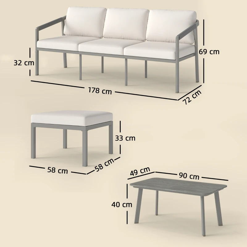Outsunny Set de Grădină din 3 Piese, Mobilier de Exterior, Maro