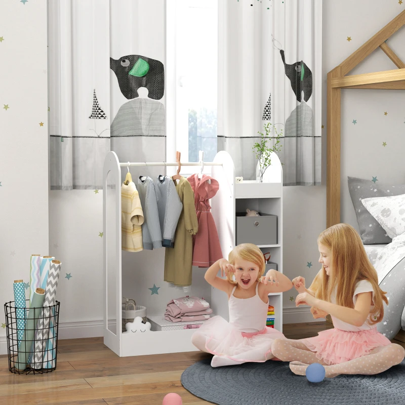 AIYAPLAY Kindergarderobe 3-8 Jahre mit Regalen, 2 Boxen, Kleiderstange und Spiegel, Tragfähigkeit 30 kg, Weiß