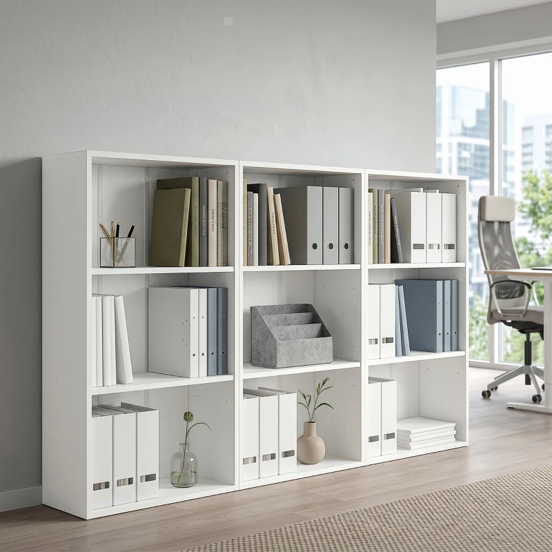 HOMCOM Bibliotecă raft de depozitare cu 3 compartimente și raft reglabil, 60 x 24 x 93 cm, alb