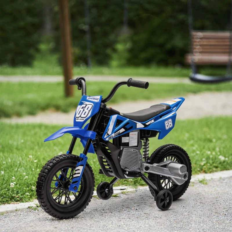 AIYAPLAY Moto électrique pour enfant moto cross pour enfants de 3 à 6 ans 2 moteurs 12V vitesse 5 km/h 109,5x60x72,5cm bleu(m-2)