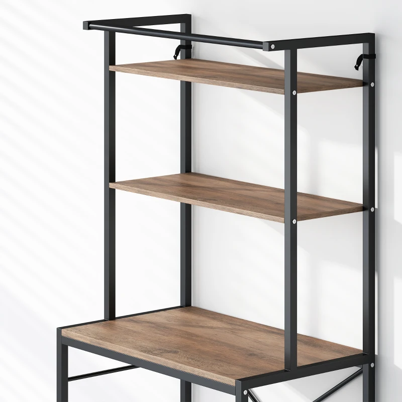 HOMCOM Wasmachinerek badkamer met droogstang, 3 niveaus, 67 x 40 x 161,8 cm, bruin
