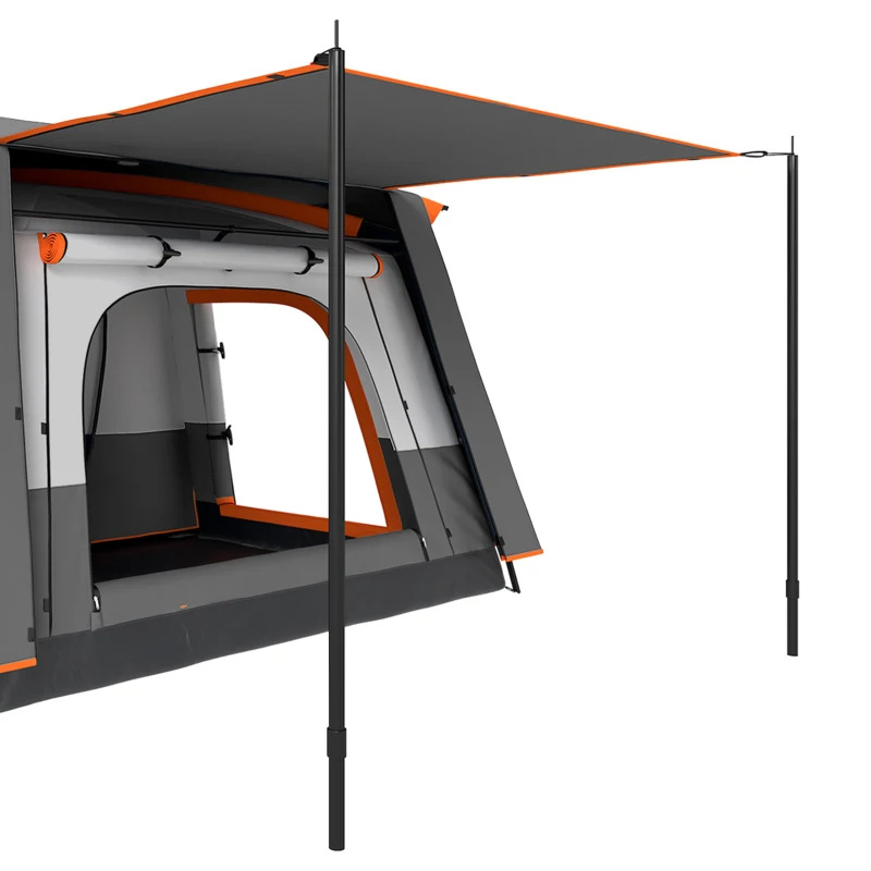 Outsunny Tenda de campismo familiar 4 pessoas, tenda túnel, portas + janelas, 4,3 x 3 x 1,95 m, cinza escuro