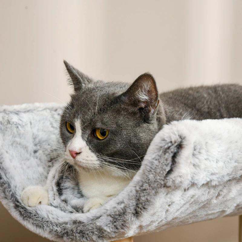 PawHut Árvore para Gatos com Arranhador 1 Ninho Superior com Almofada Lavável 1 Ninho Redondo Pelúcia Altura 60 cm Cinza