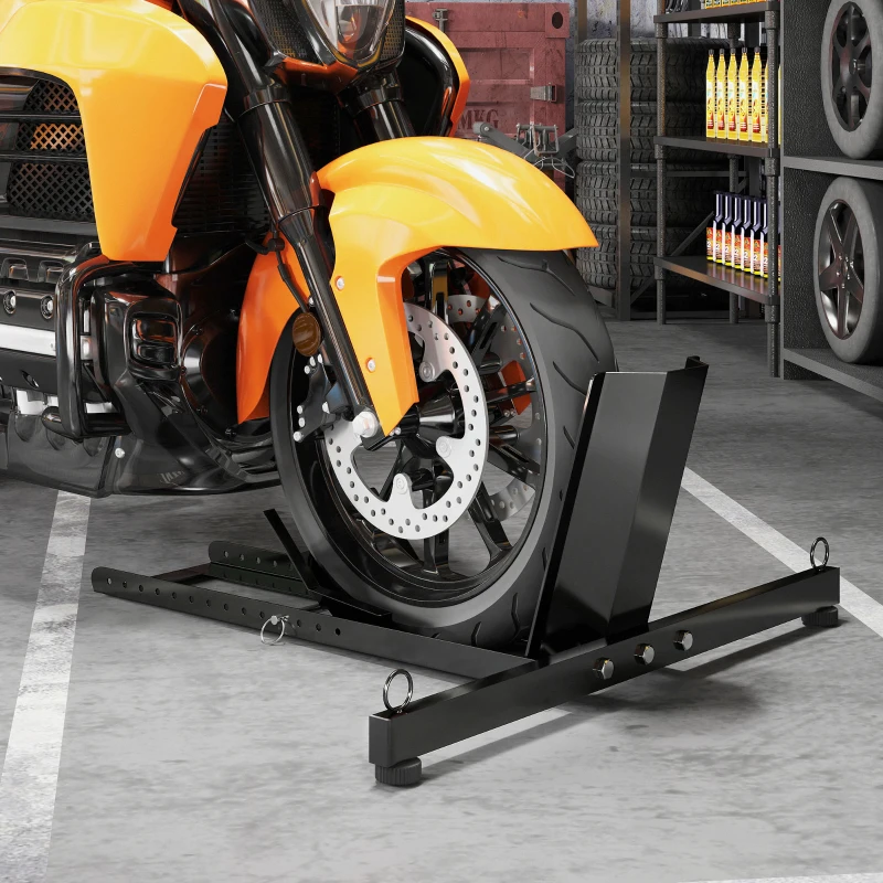 HOMCOM Trava para roda dianteira de moto, suporte de bloqueio ajustável em 14 níveis para Ø34-84 cm, capacidade 816,5 kg, preto