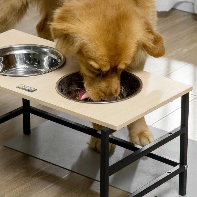 PawHut Comedouro elevado duplo para cães com 2 tigelas removíveis em aço, altura ajustável 11/21,5/32 cm e 1 tapete