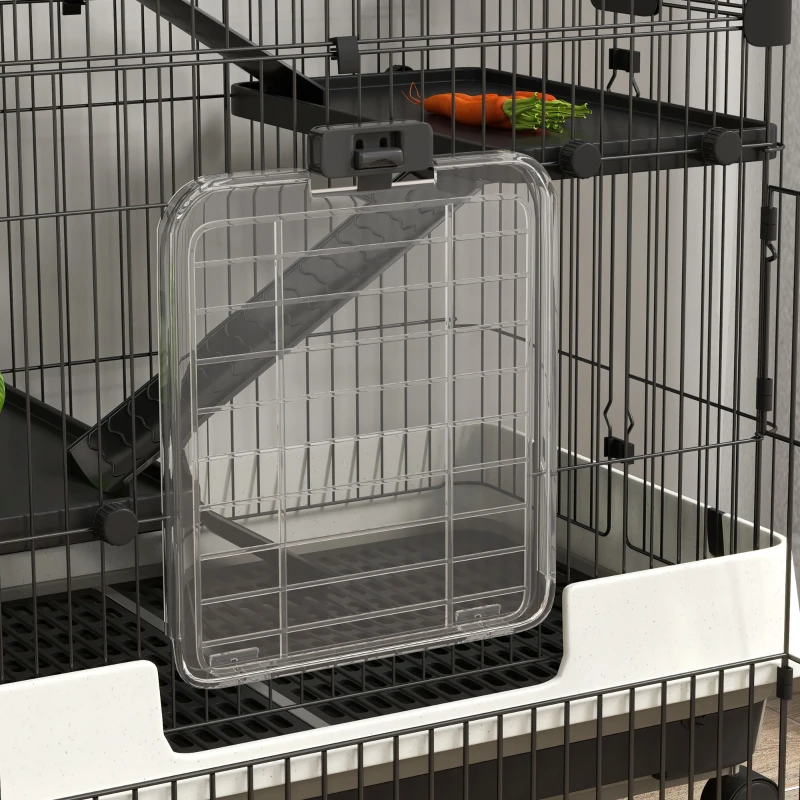 PawHut Gaiola para pequenos animais com rodízios 3 plataformas removíveis 3 rampas bandeja inferior removível metal PP preto