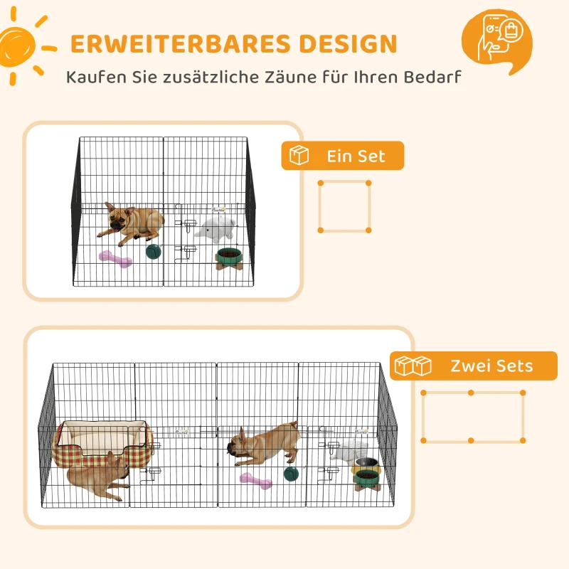 PawHut Haustierlaufstall, Spielgehege für Welpen und kleine Hunde, mit Tür, Indoor- und Outdoor-tauglich, 61 cm, Schwarz