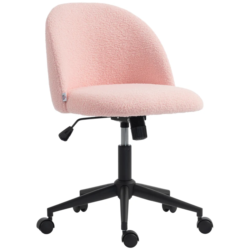 HOMCOM Draaibare bureaustoel van teddy-fleece, in hoogte verstelbaar, met wielen, comfortschuim, roze