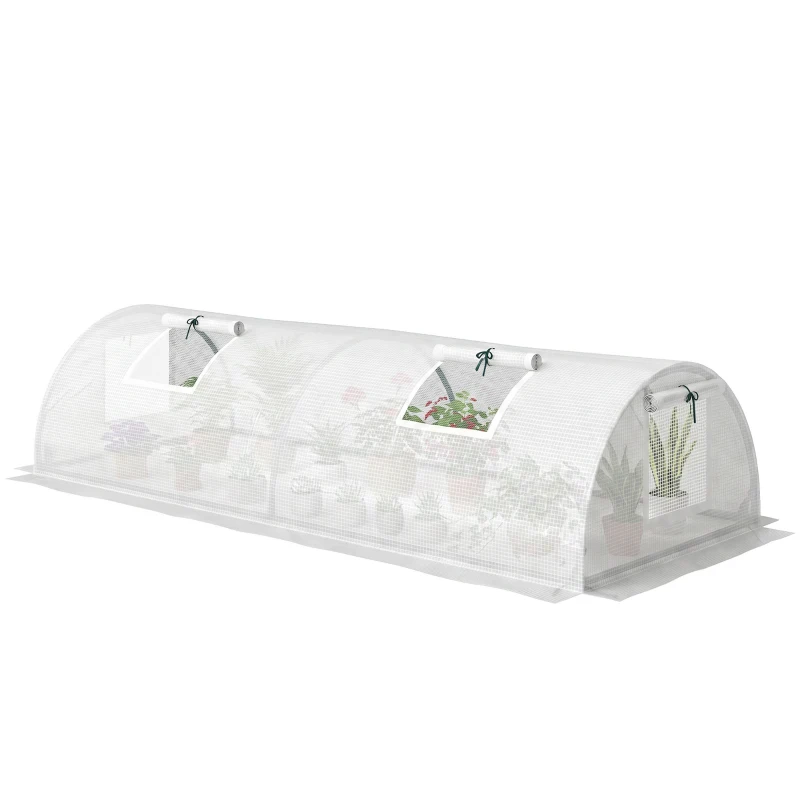 Outsunny Foliekas, Mini-Tunnelkas met Net-Vensters, UV-bestendig, Kunststof-Folie, 200 x 80 x 45 cm, Wit