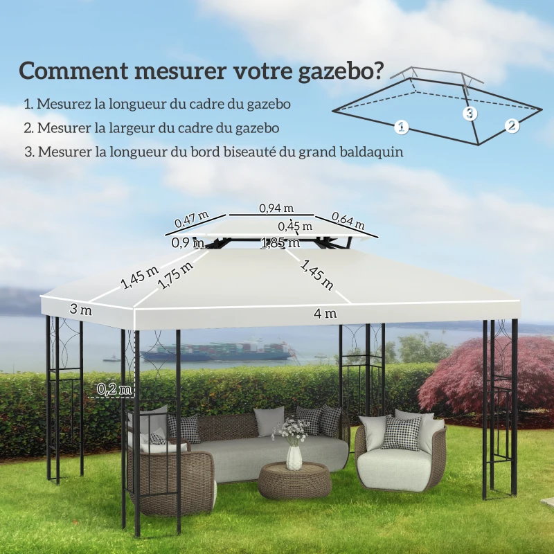 Outsunny Toit de Rechange pour Tonnelle Crème 3 x 4 m