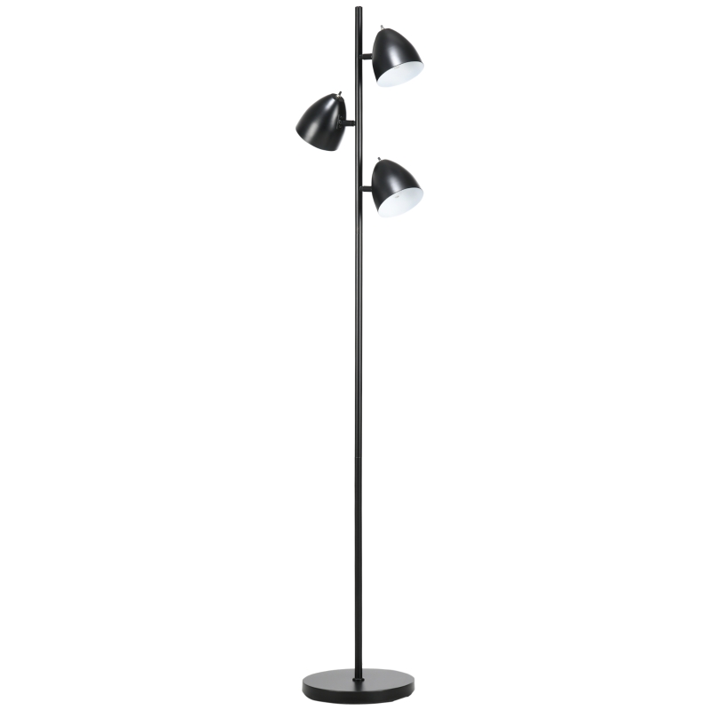 HOMCOM Luminária de chão para sala estilo industrial 3 abajures orientáveis em aço 38 x 28 x 169 cm preto