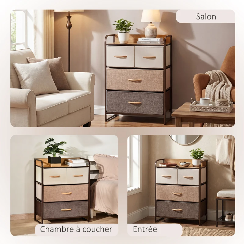 HOMCOM Meuble de Rangement chiffonnier 4 tiroirs en Tissu 58 x 29 x 78,5 cm multicolore