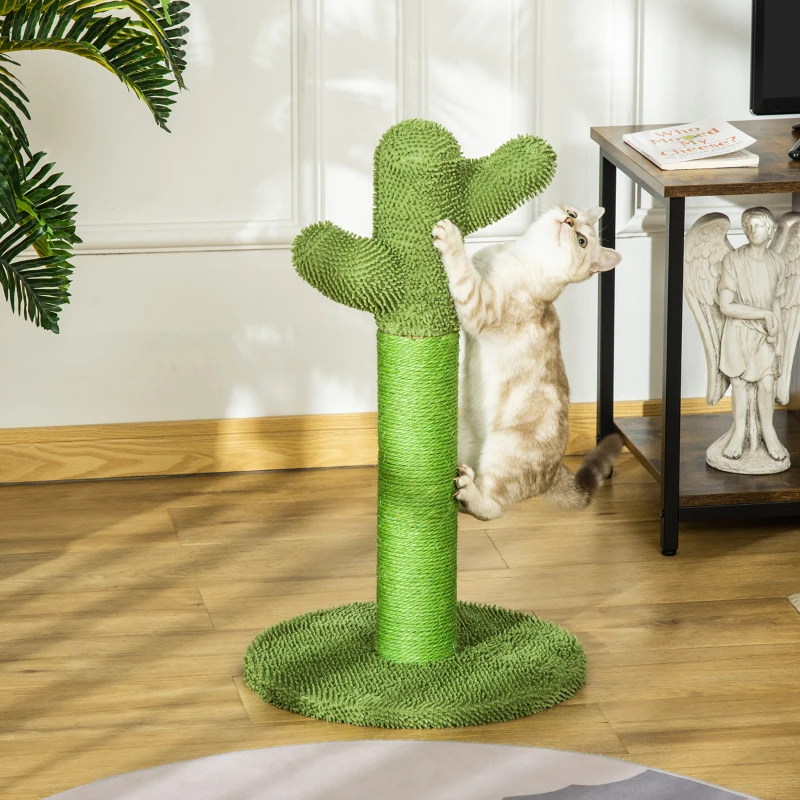 PawHut Arranhador para gato de interior em forma de cacto, árvore para gatos em sisal resistente com base, 40 x 40 x 65 cm, verde