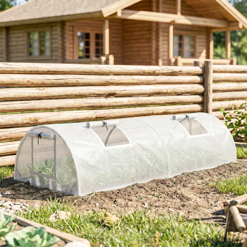 Outsunny Foliekas, Mini-Tunnelkas met Net-Vensters, UV-bestendig, Kunststof-Folie, 200 x 80 x 45 cm, Wit