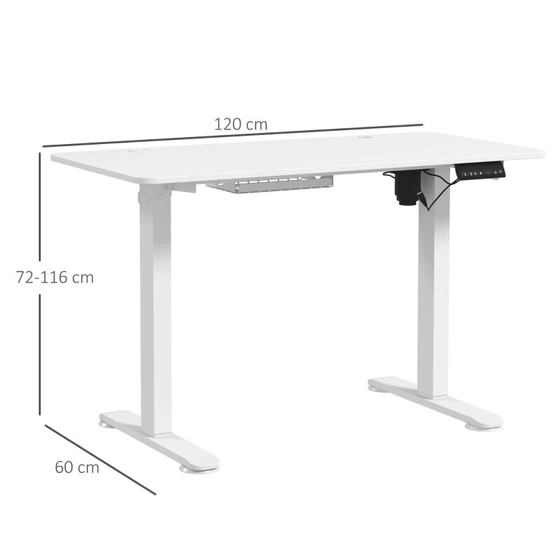 Vinsetto Scrivania sit-stand regolabile in altezza, 120x60x72-116cm, Bianco