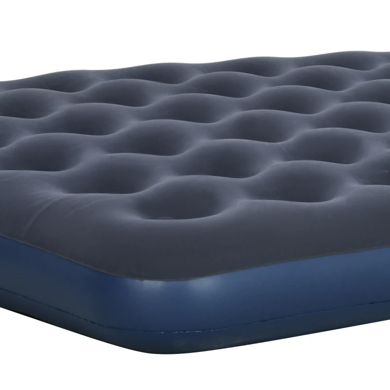 Outsunny Colchão inflável 2 pessoas colchão pneumático com bomba manual integrada, superfície flocada, azul