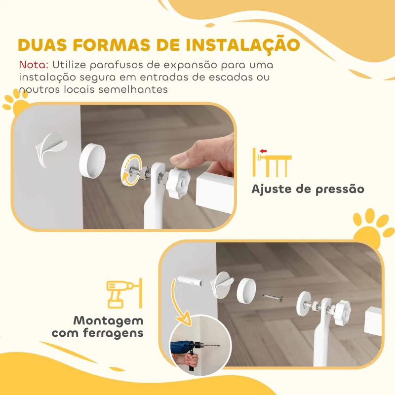 PawHut Barreira para Cães Extra Alta com Largura Ajustável 77-104 cm Barreira de Segurança para Cães e Gatos com 2 Extensões  Branco