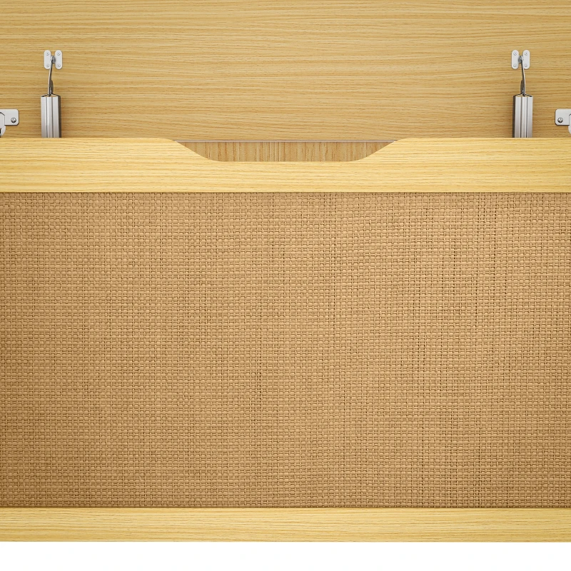 HOMCOM Baúl de Almacenaje 136L Banco de Almacenaje con Panel de Ratán Tapa Brazos de Soporte para Recibidor 100x40x45cm Roble