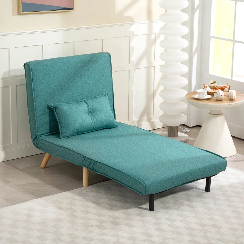 HOMCOM Fauteuil convertible 1 place canapé-lit clic-clac 3 en 1 avec dossier réglable en 5 positions, oreiller inclus, vert