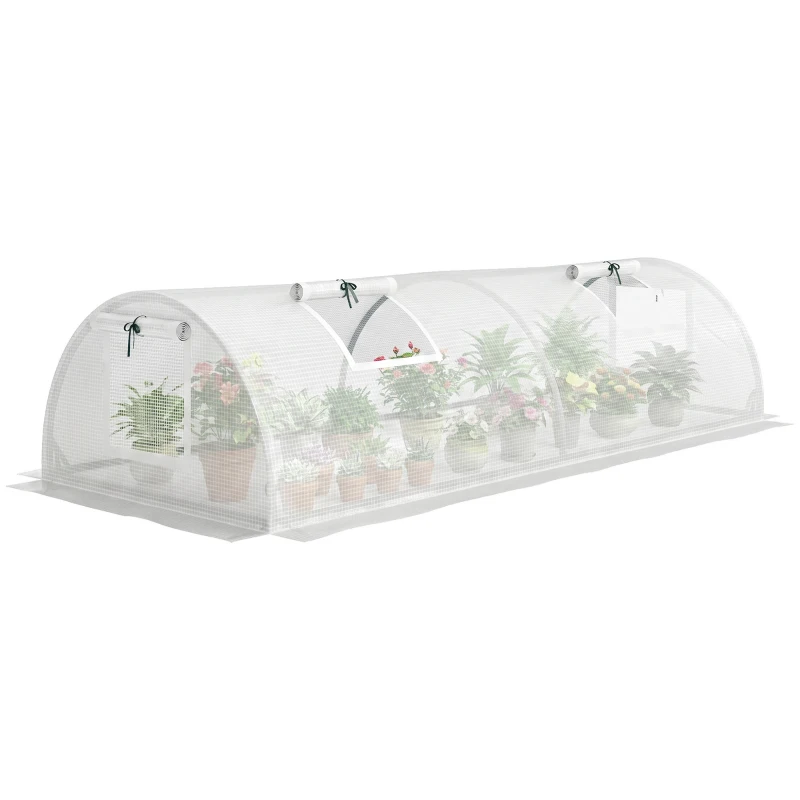 Outsunny Foliekas, Mini-Tunnelkas met Net-Vensters, UV-bestendig, Kunststof-Folie, 200 x 80 x 45 cm, Wit