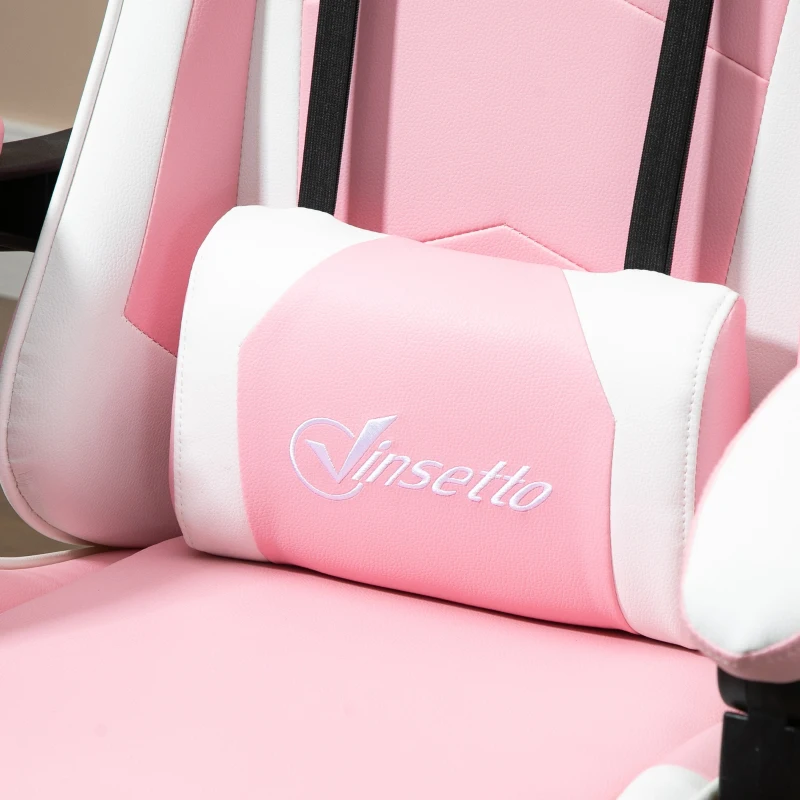 Vinsetto Sedia Gaming Ergonomica Reclinabile con Poggiatesta, Cuscino Lombare, Altezza Regolabile, Rosa e Bianco