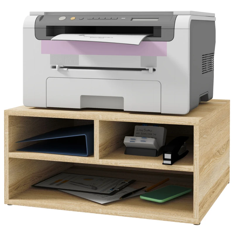 HOMCOM Organizador de mesa aspeto madeira com 3 compartimentos, suporte para impressora dim. 47L x 40l x 22,5H cm