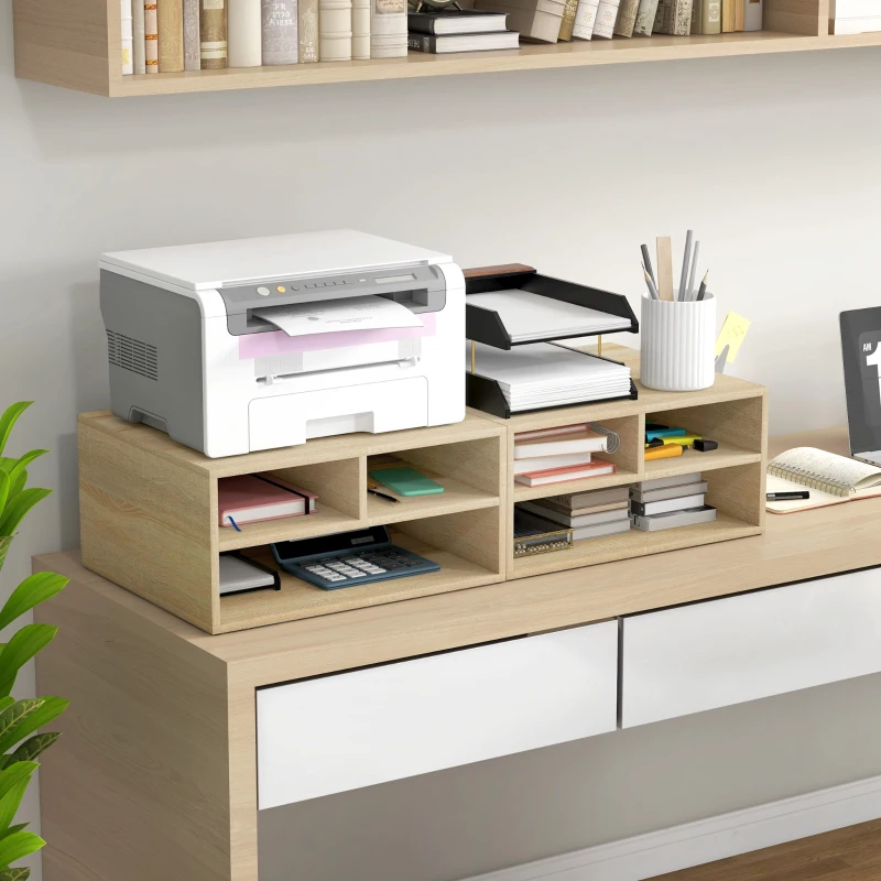 HOMCOM Organizador de mesa aspeto madeira com 3 compartimentos, suporte para impressora dim. 47L x 40l x 22,5H cm