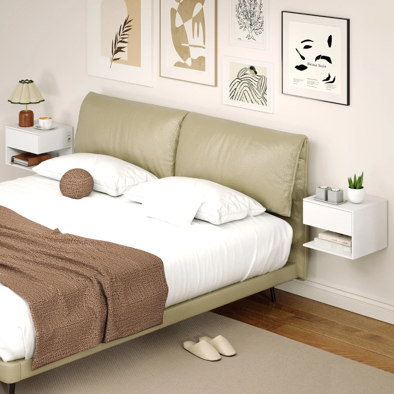HOMCOM Lot de 2 Chevets Muraux avec Prises de Courant, Blanc
