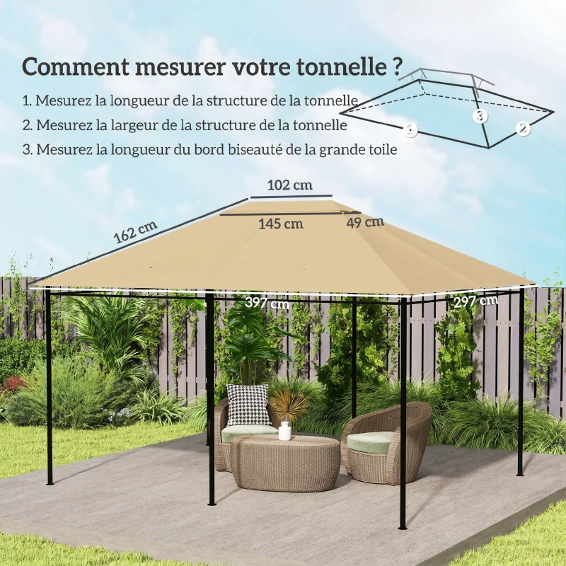 Outsunny Toile de remplacement pour pavillon tonnelle tissu polyester haute densité 180 g/m² anti-UV 3 x 4 m