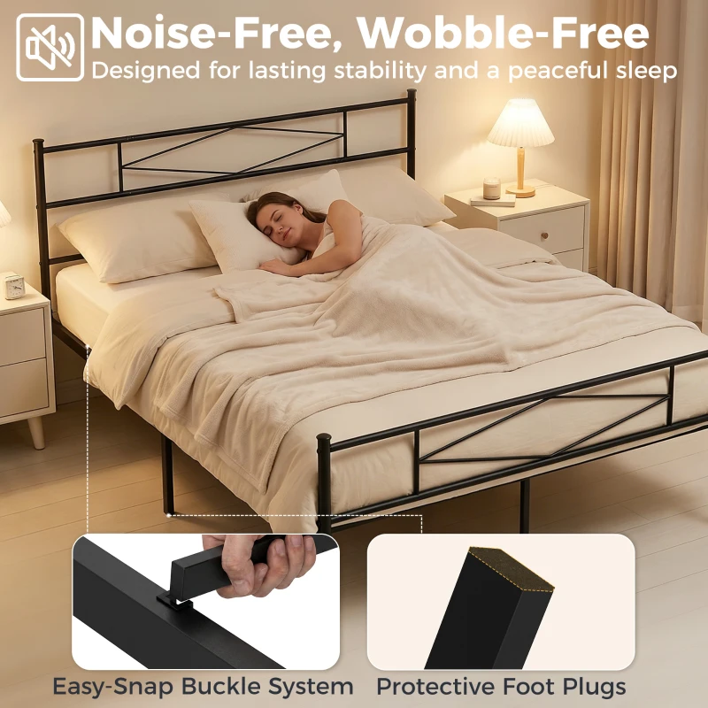 HOMCOM 5ft King Bed Frame with Headboard and Footboard, Metal Platform Bed Frame with 32 cm Underbed Storage, Black