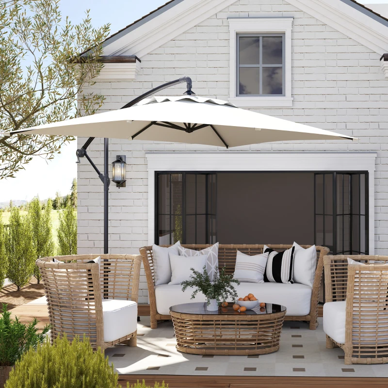 Outsunny Parasol déporté parasol rectangulaire extérieur manivelle et 6 baleines acier protection UV 294 x 193 x 250 cm