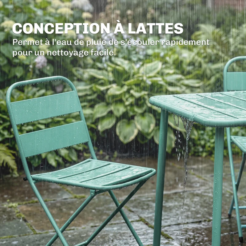 Outsunny Ensemble de Salle à Manger d'Extérieur 5 Pièces, Ensemble de Jardin pour 4 Personnes avec Plateau à Lattes et Chaises Pliantes, Vert Clair