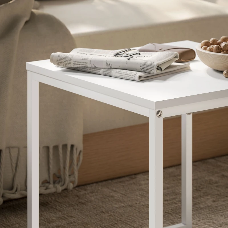 HOMCOM Lot de 2 tables basses gigognes carrées, tables gigognes de salon avec cadre en acier, style moderne, blanc