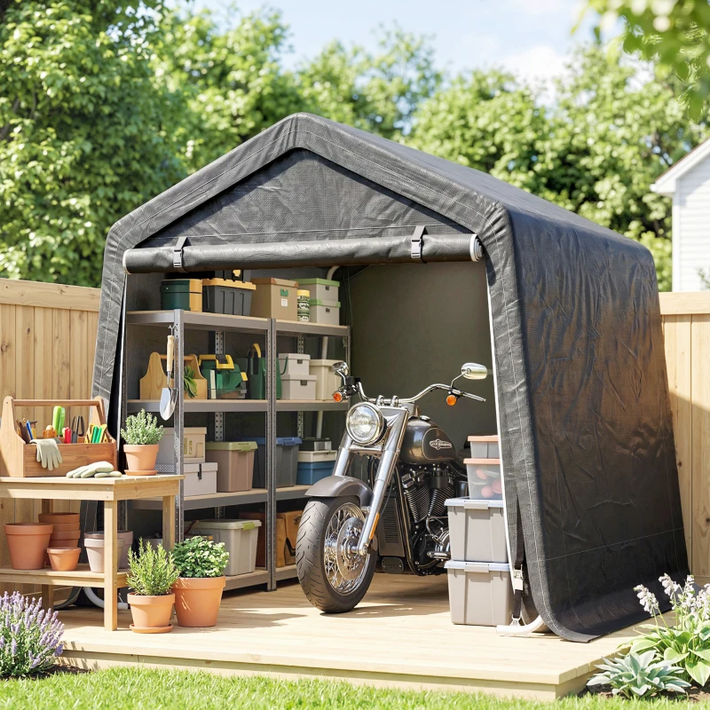 Outsunny Tendone Garage per Auto, Moto e Attrezzi, in Metallo e Tessuto PE, 280x240x240 cm, Grigio