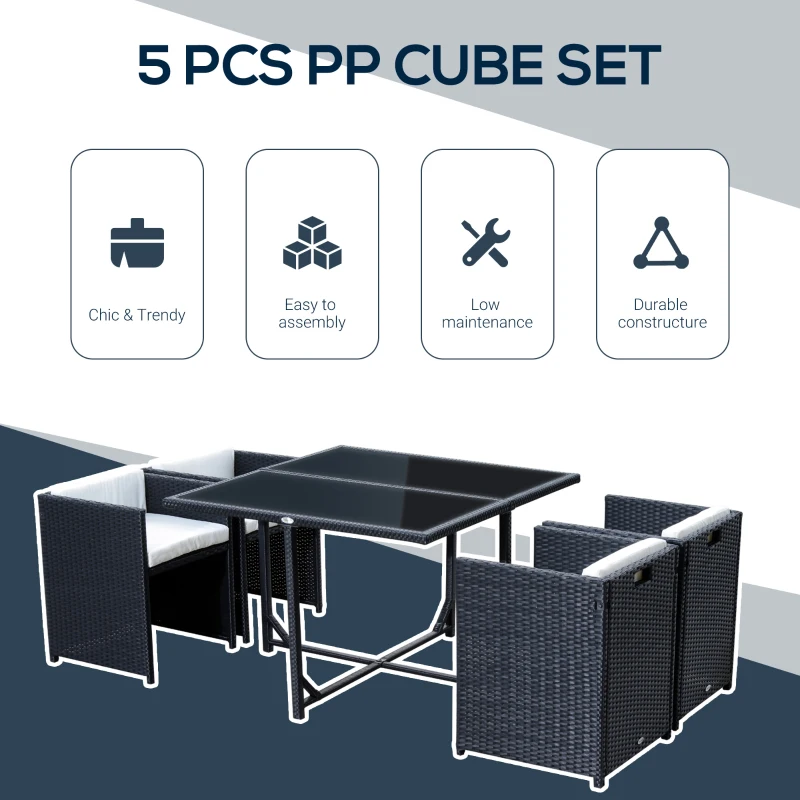 Outsunny Set Mobilier de Grădină cu Masă de Prânz, 4 Scaune și Perne, 109x109x72 cm, Negru