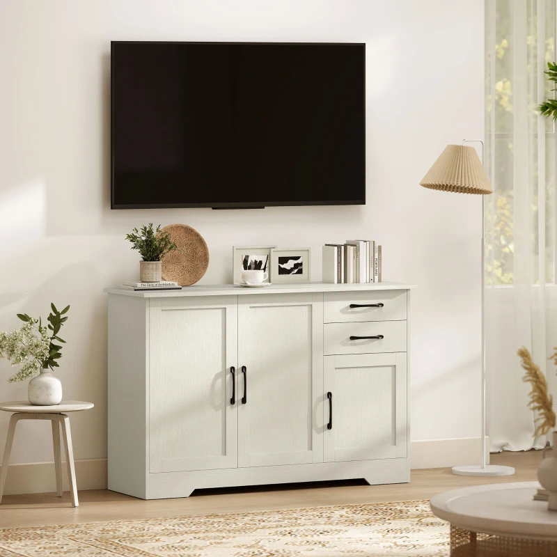 HOMCOM Aparador com 3 Portas Moderno para Sala de Estar com 2 Gavetas Prateleira Ajustável 120x38x79 cm Branco com Efeito Madeira