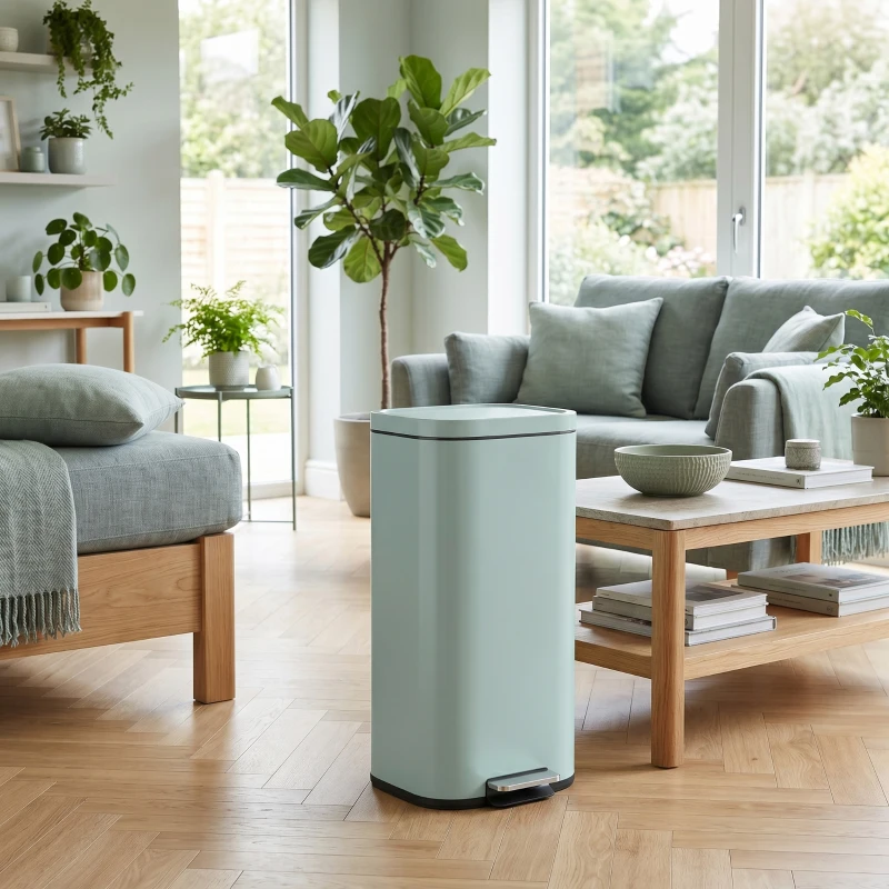 HOMCOM Pattumiera da cucina 30 L a pedale con coperchio soft-close e fermo apertura, verde