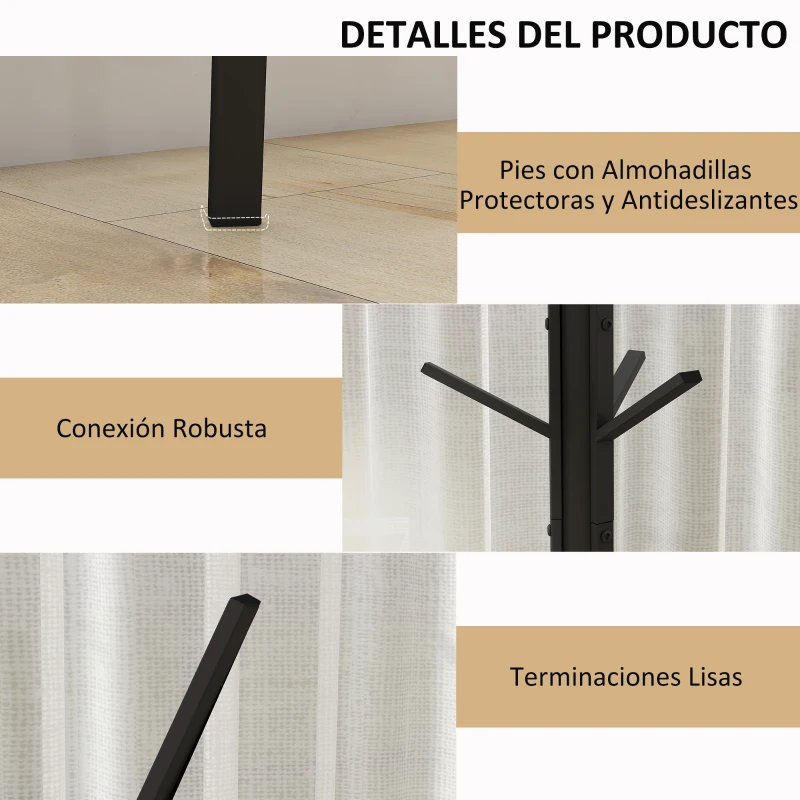 HOMCOM Perchero de Pie Forma de Árbol Perchero para Ropa de Metal con 9 Ganchos y Estante Perchero Vintage 45x45x180 cm Negro