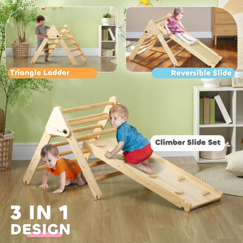 AIYAPLAY Gioco da Arrampicata con Triangolo e Pannello Scivolo ed Arrampicata, per Bambini 18-48 Mesi, Color Legno