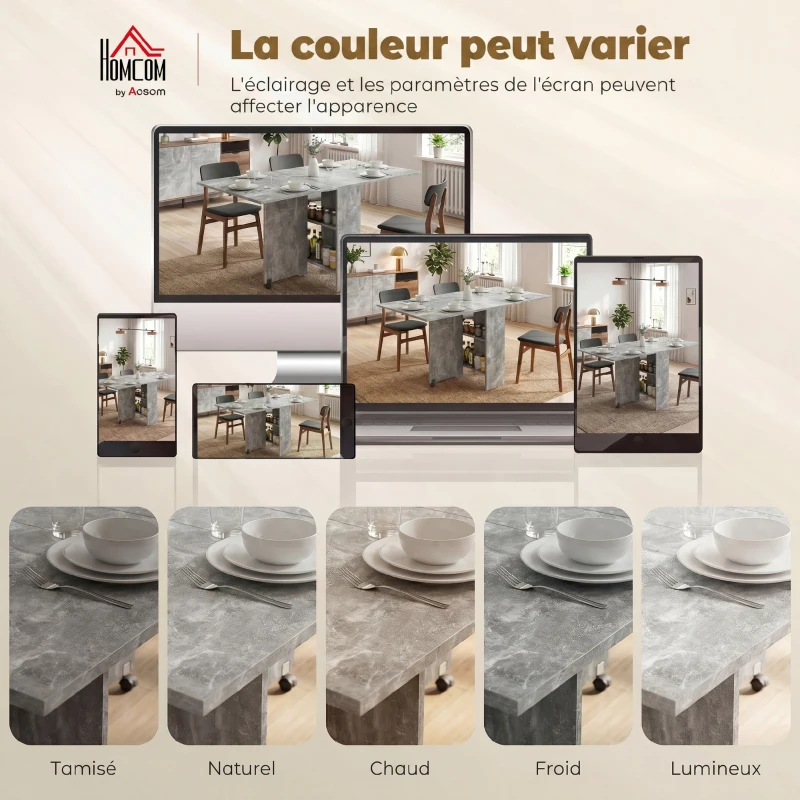 HOMCOM Table pliante de cuisine salle à manger amovible sur roulettes 75L x 140l x 74H cm 2 étagères intégrées en bois