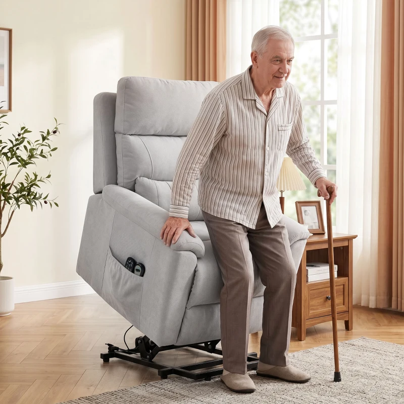 HOMCOM Power lift recliner chair with Massage and Heat, Terry Cloth Electric Lift Chair with Spring Cushion, Light Grey