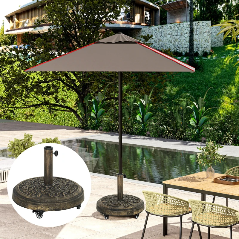 Outsunny Bază Rotundă pentru Umbrelă din Rășină de 21kg cu Roți și Frâne, Bronz